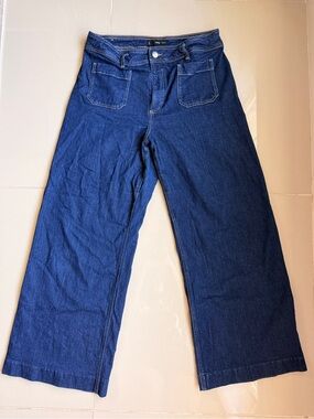 Mango MNG Womens Wide Leg Jeans High Rise Dark Rinse Patch Pocket 99% Cotton US